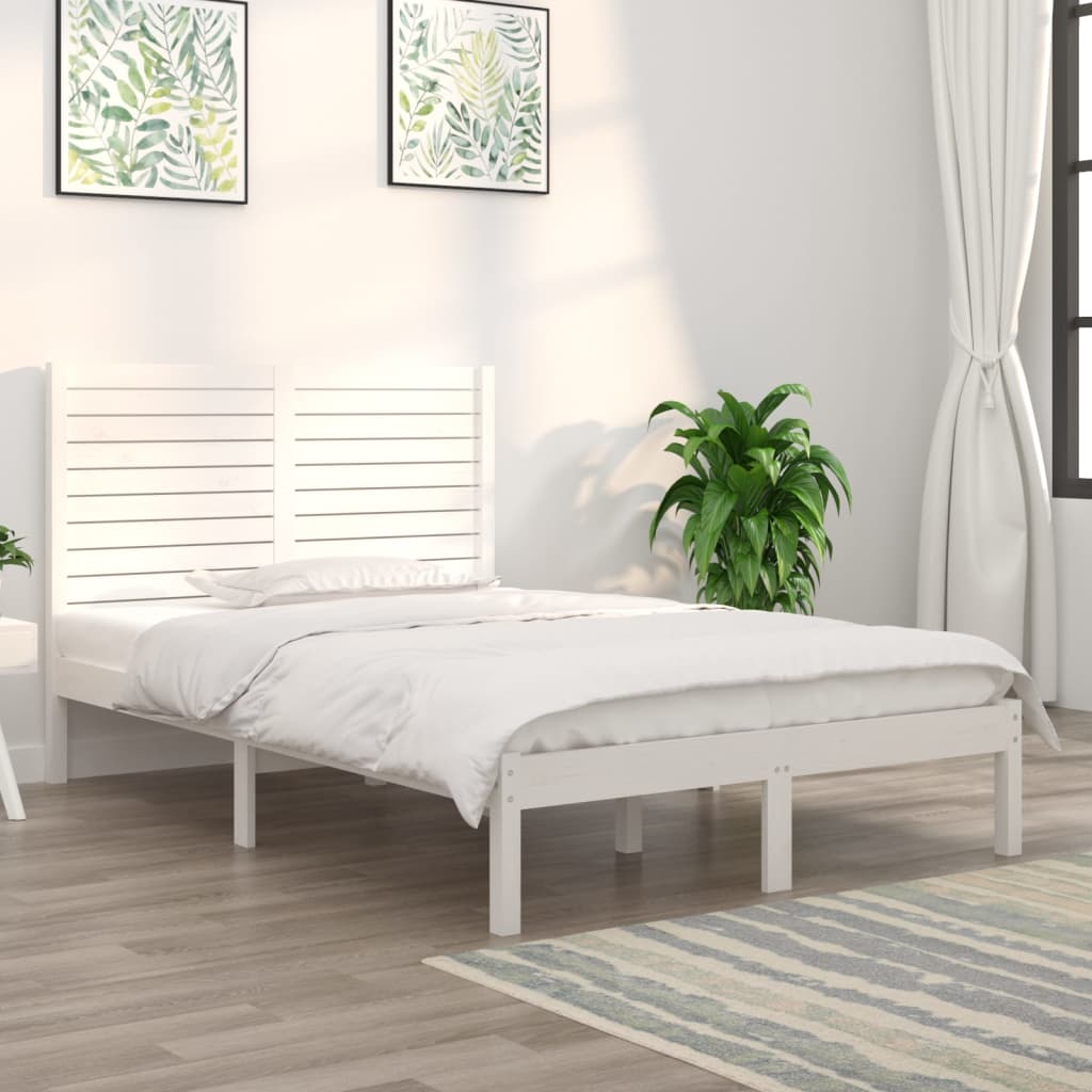 Bedframe massief hout wit 135x190 cm