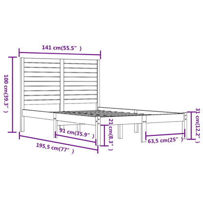 Bedframe Massief Hout 135 x 190 cm Zwart