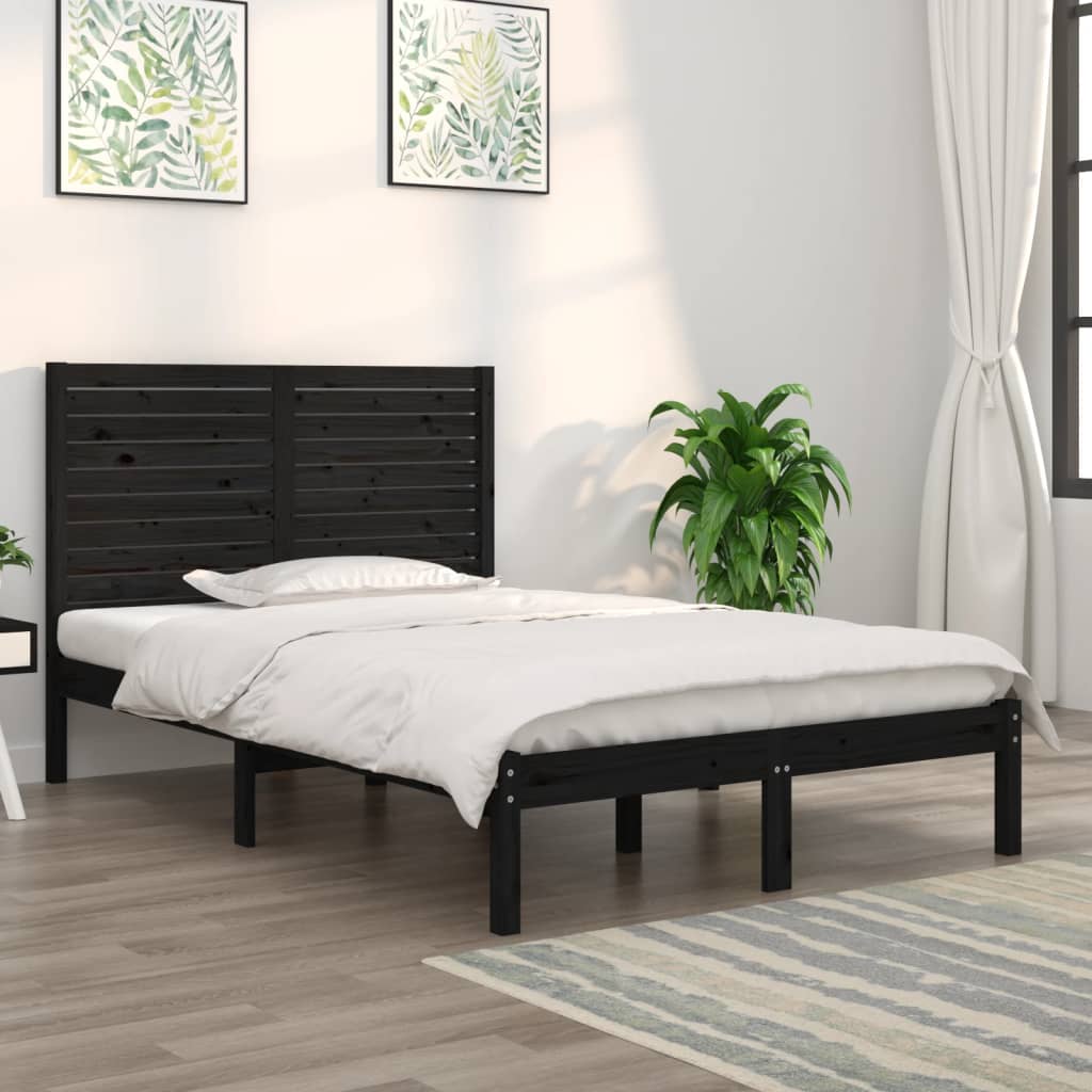 Bedframe Massief Hout 135 x 190 cm Zwart