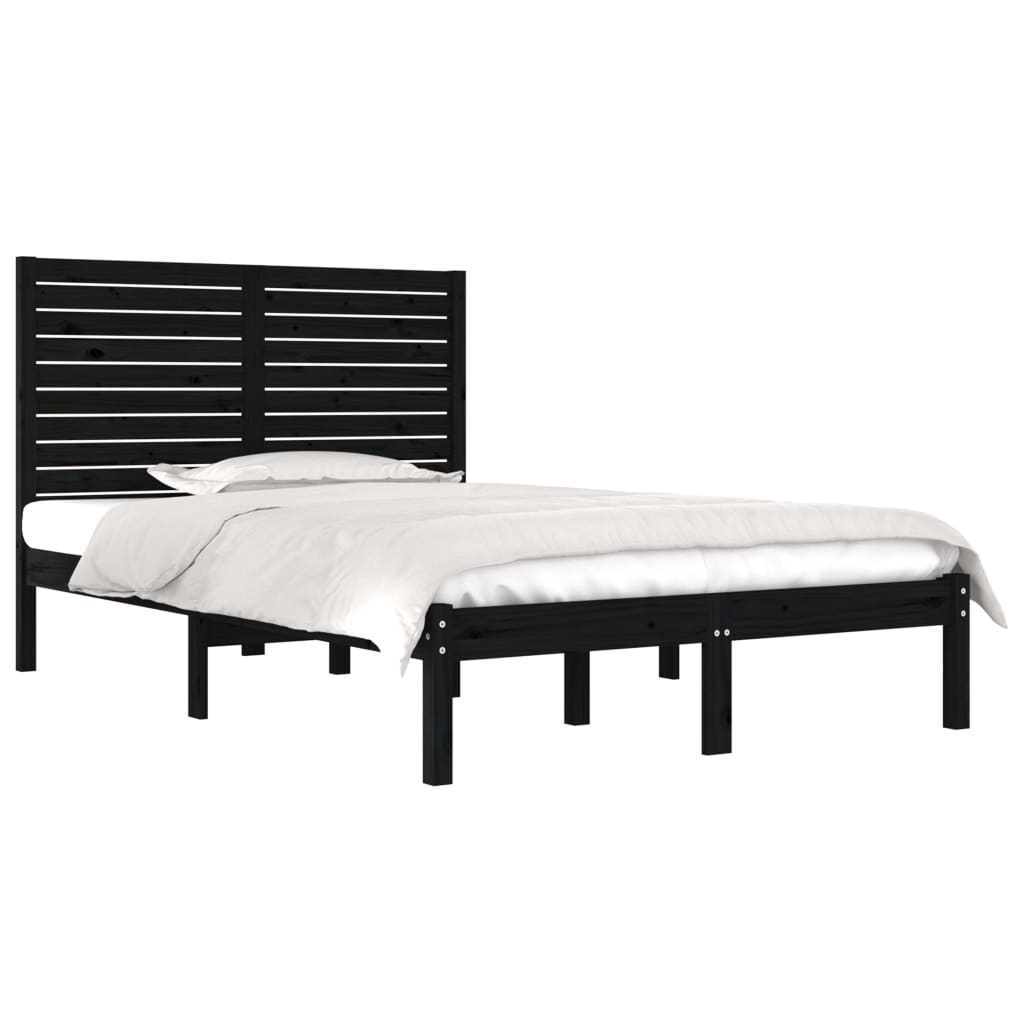 Bedframe Massief Hout 140 x 190 cm Zwart