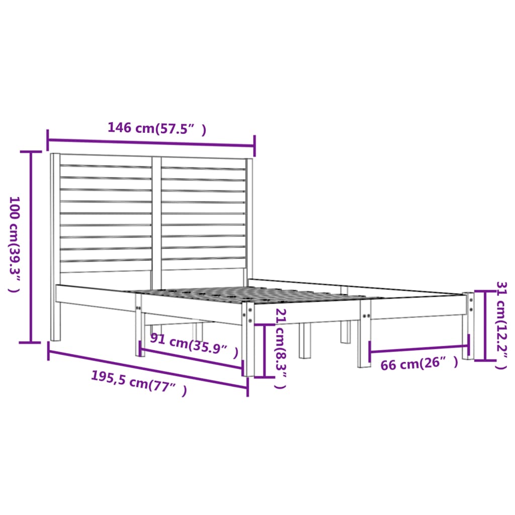 Bedframe Massief Hout 140 x 190 cm Zwart