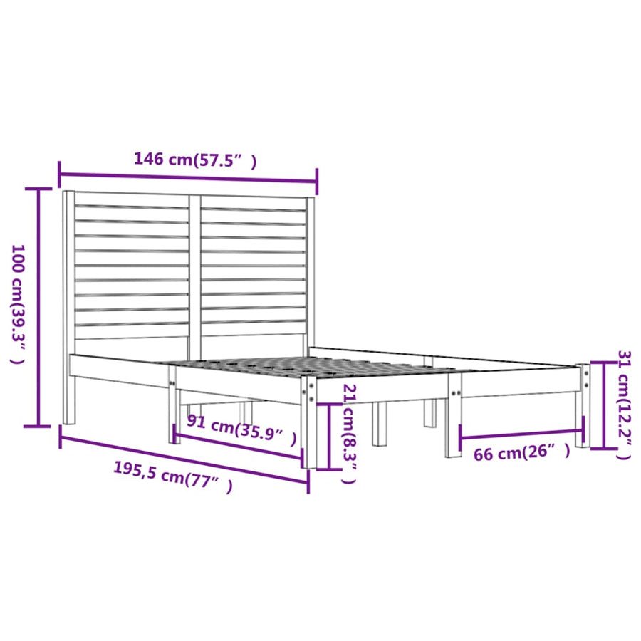 Bedframe Massief Hout 140 x 190 cm Zwart