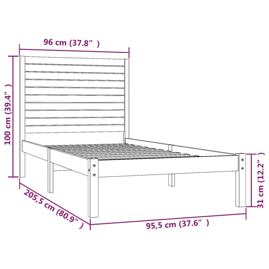 Bedframe Massief Hout 90 x 200 cm Naturel