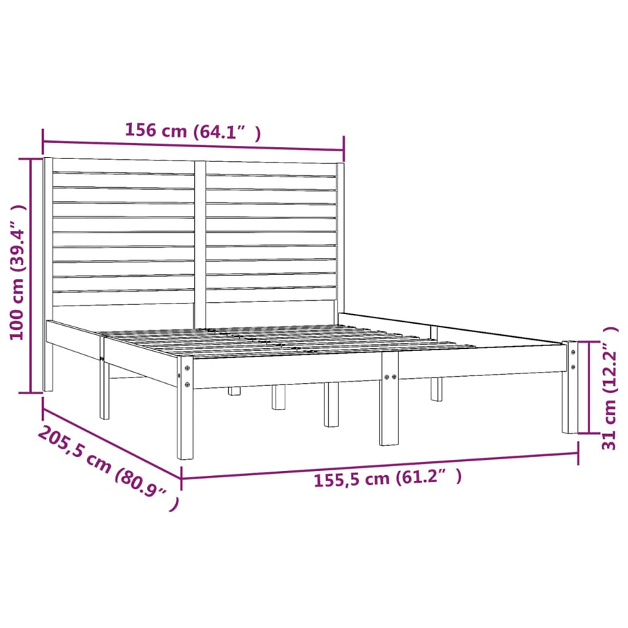 Bedframe Massief Hout 150 x 200 cm Naturel