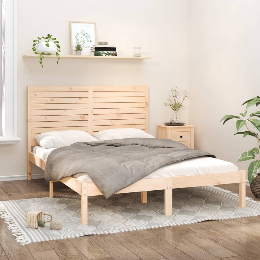 Bedframe Massief Hout 150 x 200 cm Naturel