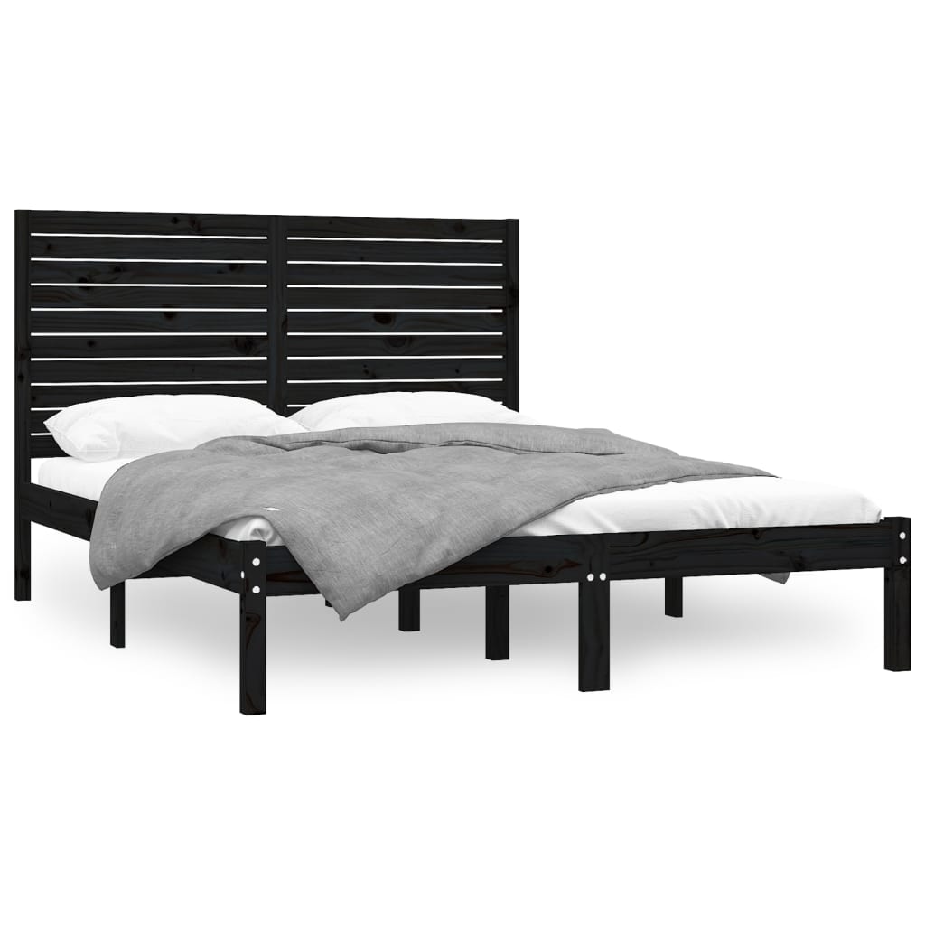 Bedframe Massief Hout 150 x 200 cm Zwart