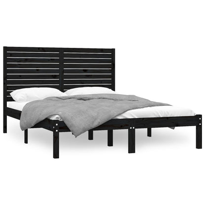 Bedframe Massief Hout 150 x 200 cm Zwart