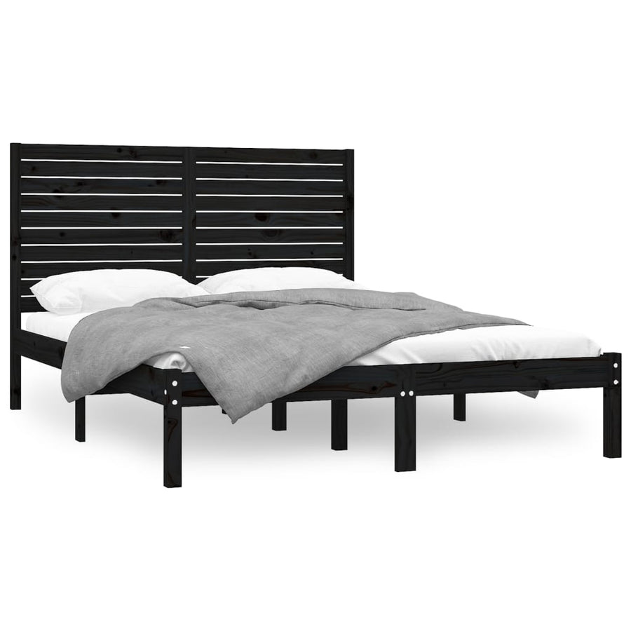 Bedframe Massief Hout 150 x 200 cm Zwart