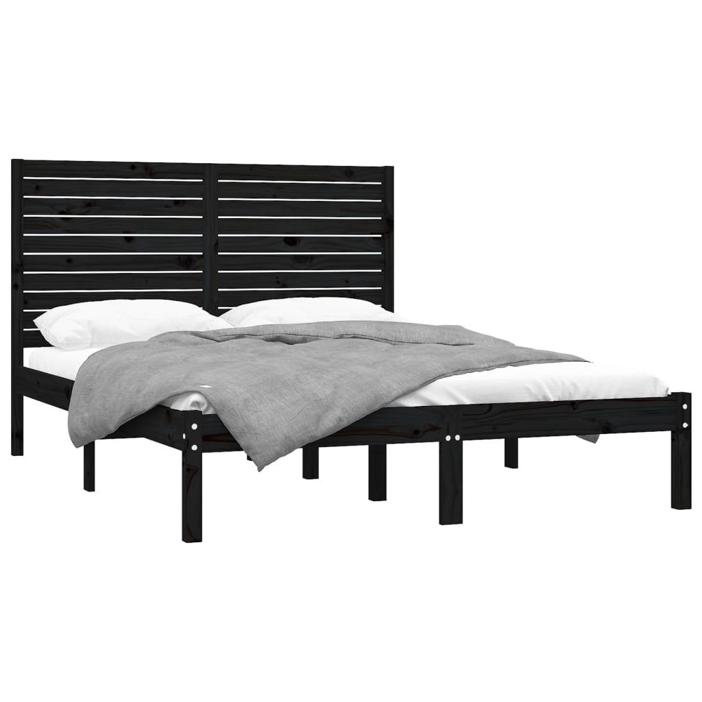 Bedframe Massief Hout 150 x 200 cm Zwart