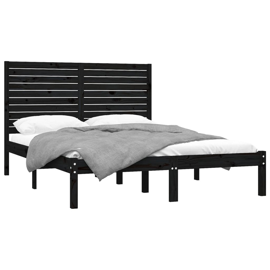 Bedframe Massief Hout 150 x 200 cm Zwart