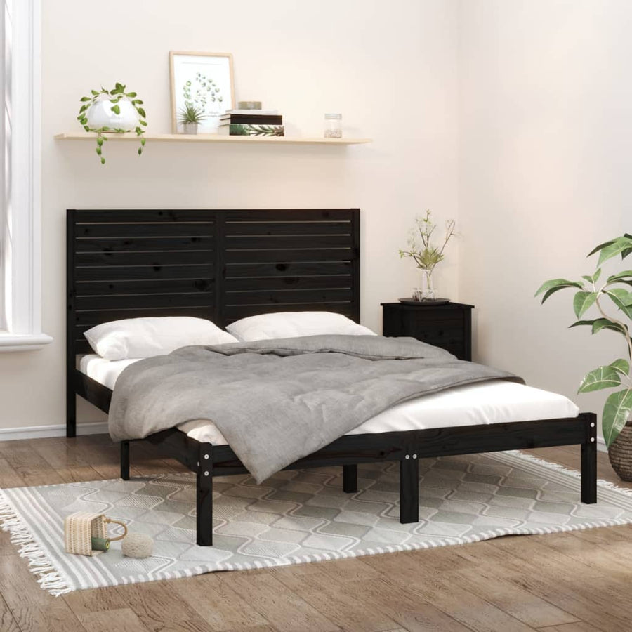 Bedframe Massief Hout 150 x 200 cm Zwart