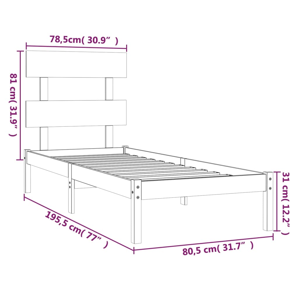 Bedframe Massief Hout 75 x 190 cm Naturel