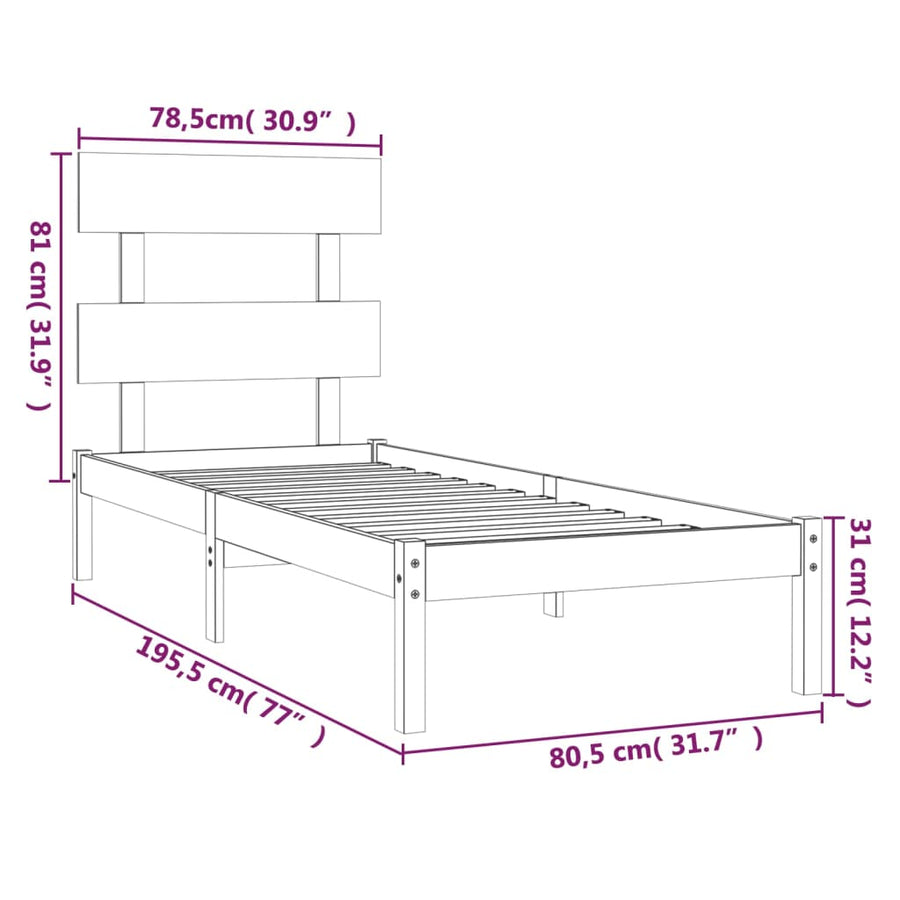 Bedframe Massief Hout 75 x 190 cm Naturel