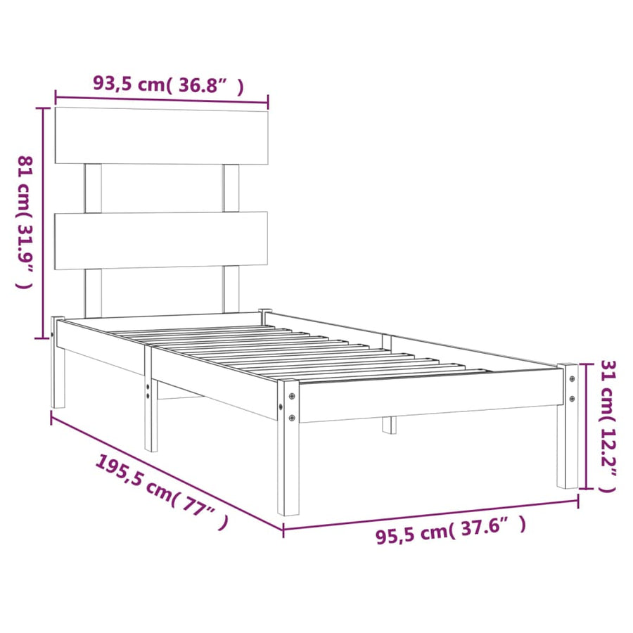 Bedframe Massief Hout 90 x 190 cm Wit