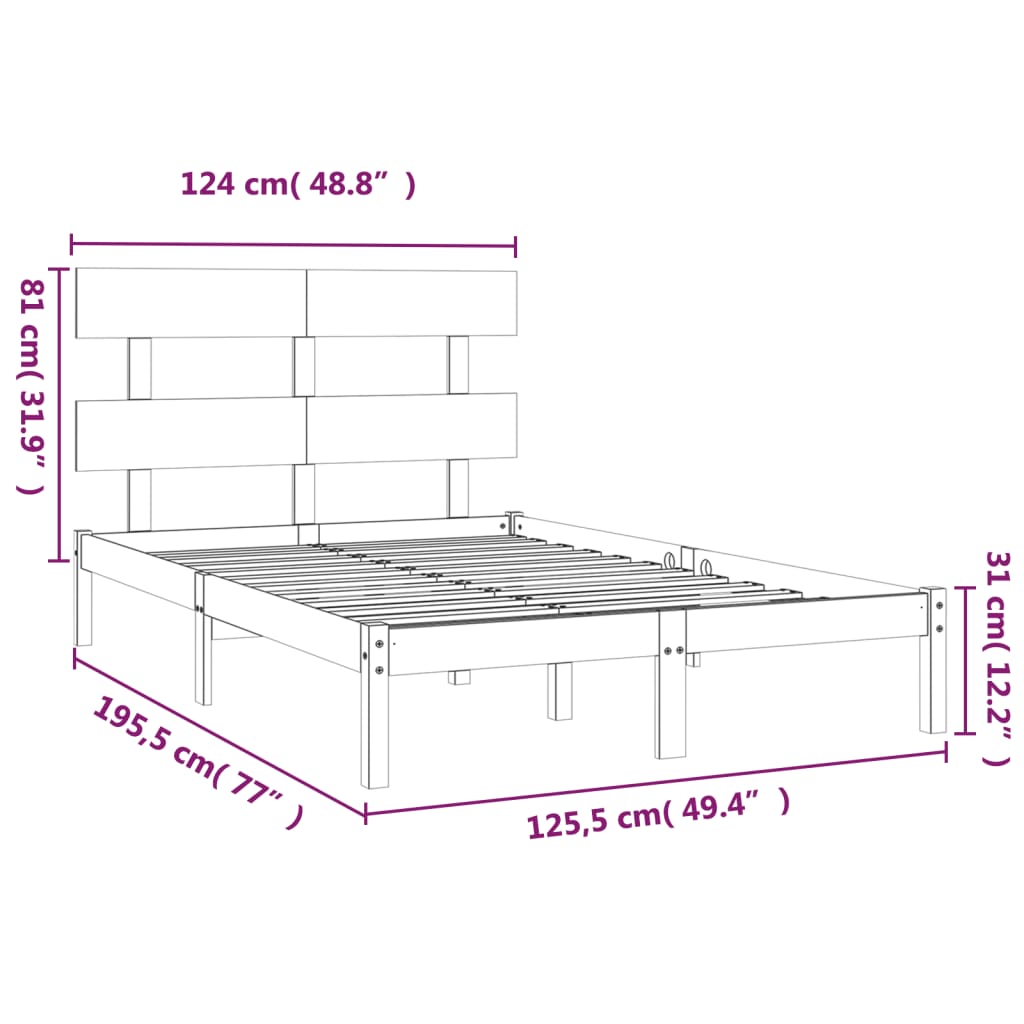 Bedframe Massief Hout Small Double 120 x 190 cm Naturel