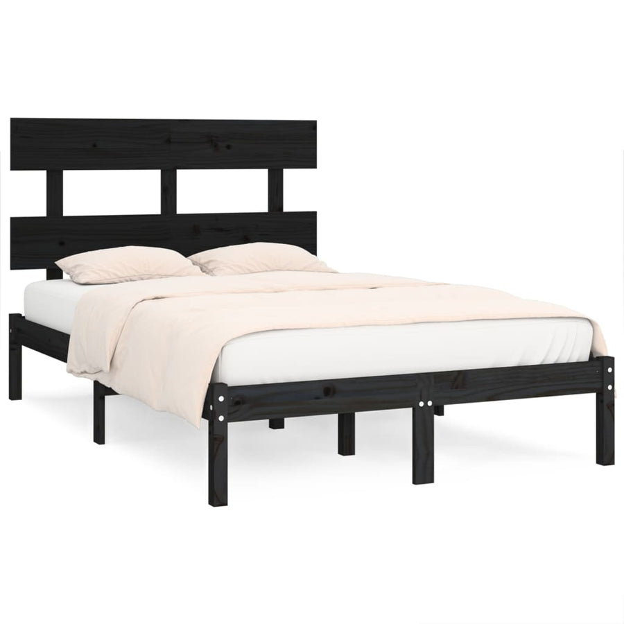 Bedframe Massief Hout 140 x 190 cm Zwart