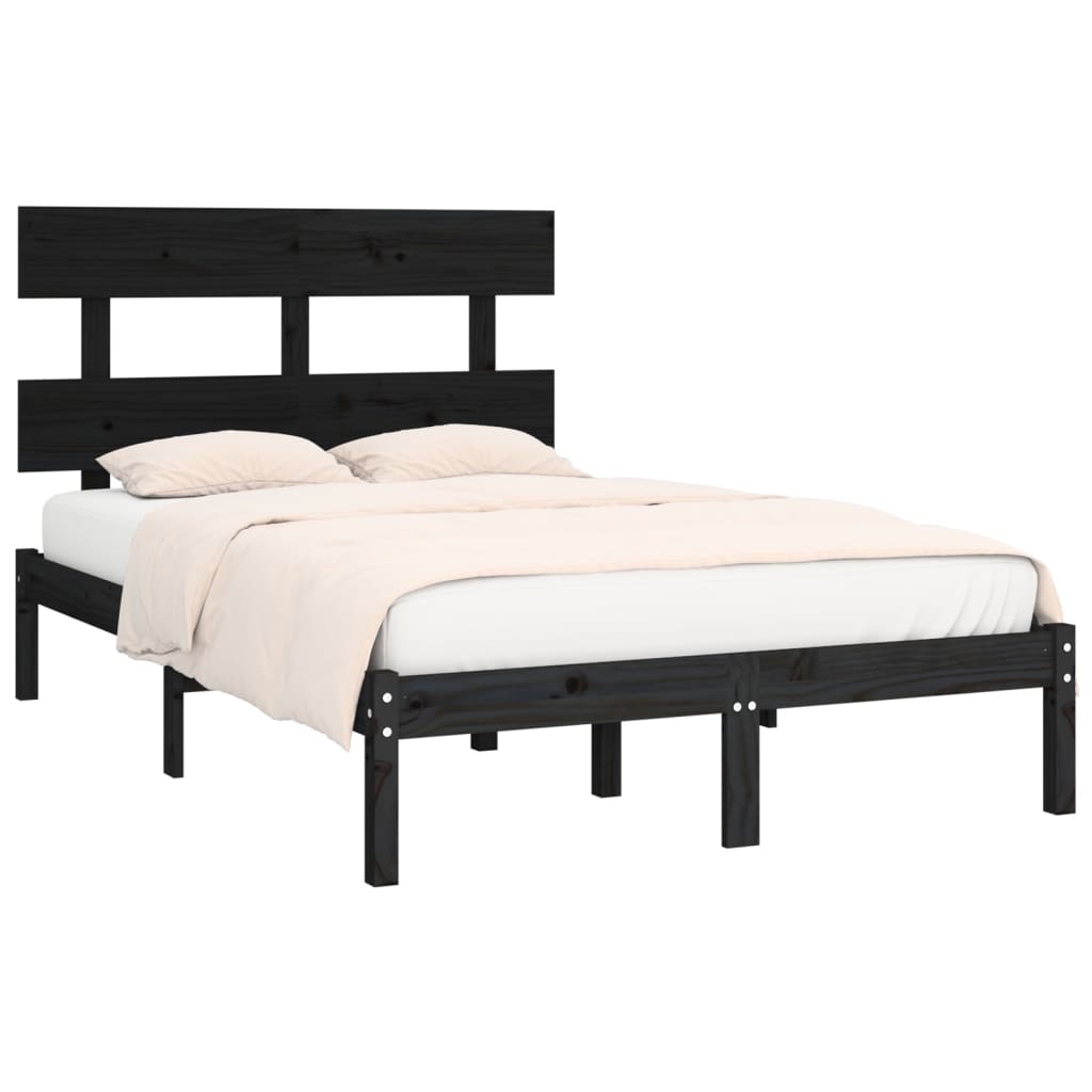 Bedframe Massief Hout 140 x 190 cm Zwart