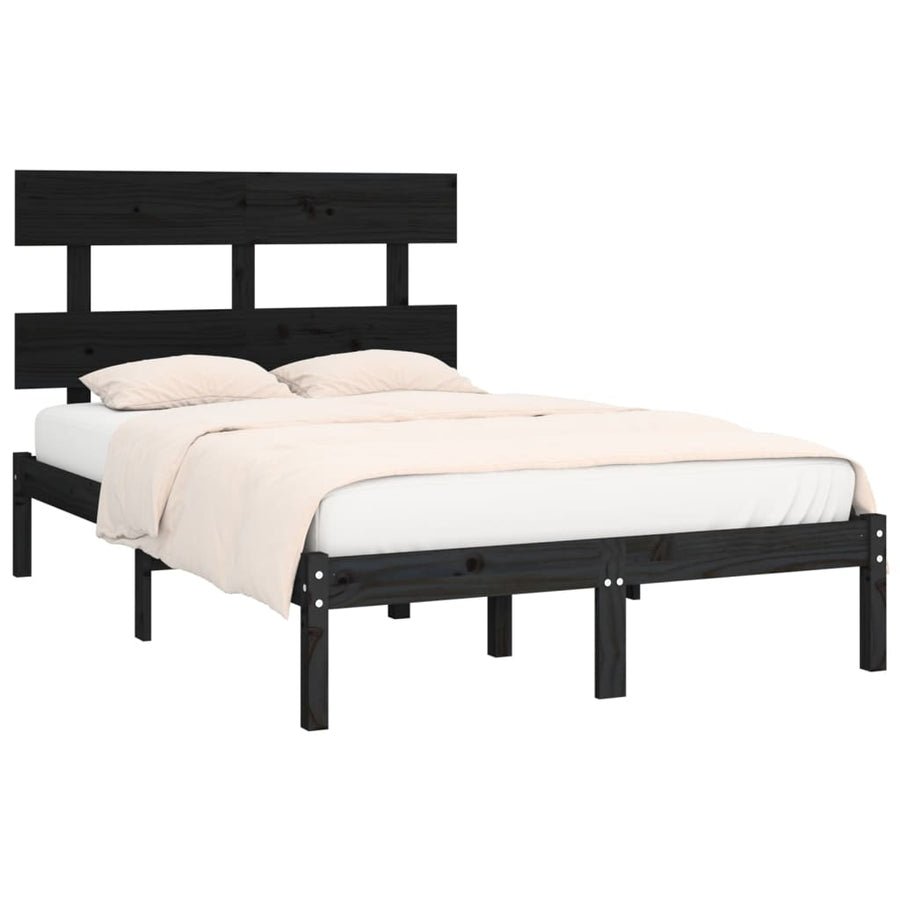 Bedframe Massief Hout 140 x 190 cm Zwart
