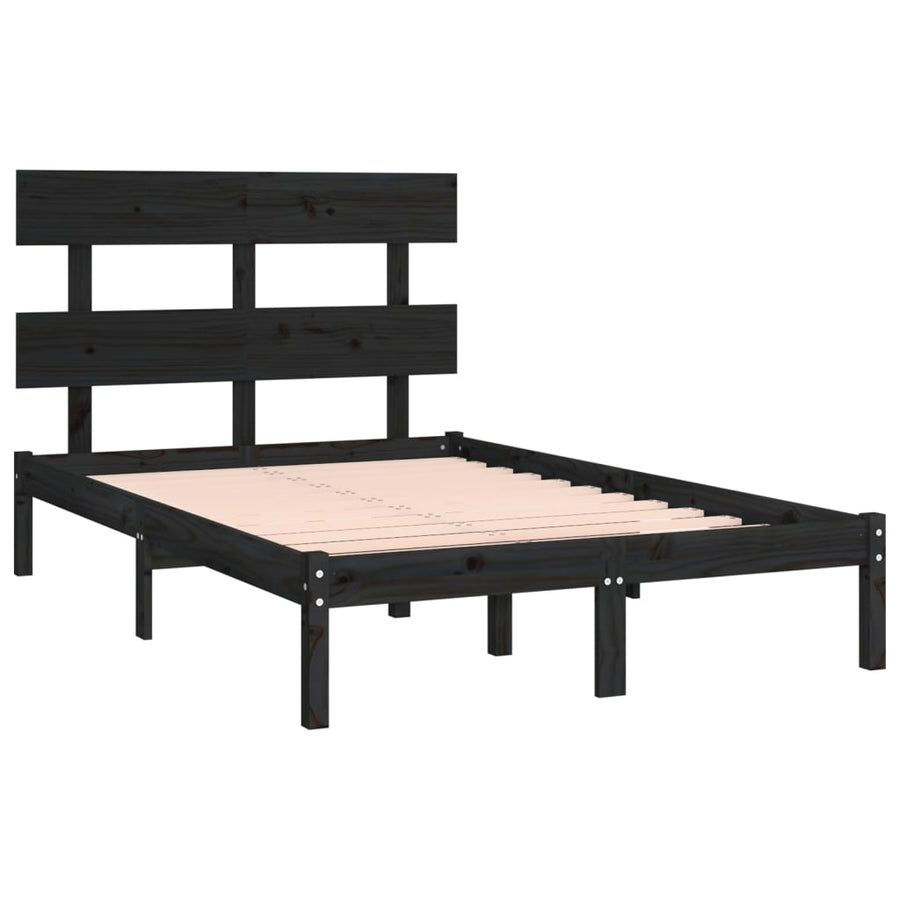Bedframe Massief Hout 140 x 190 cm Zwart