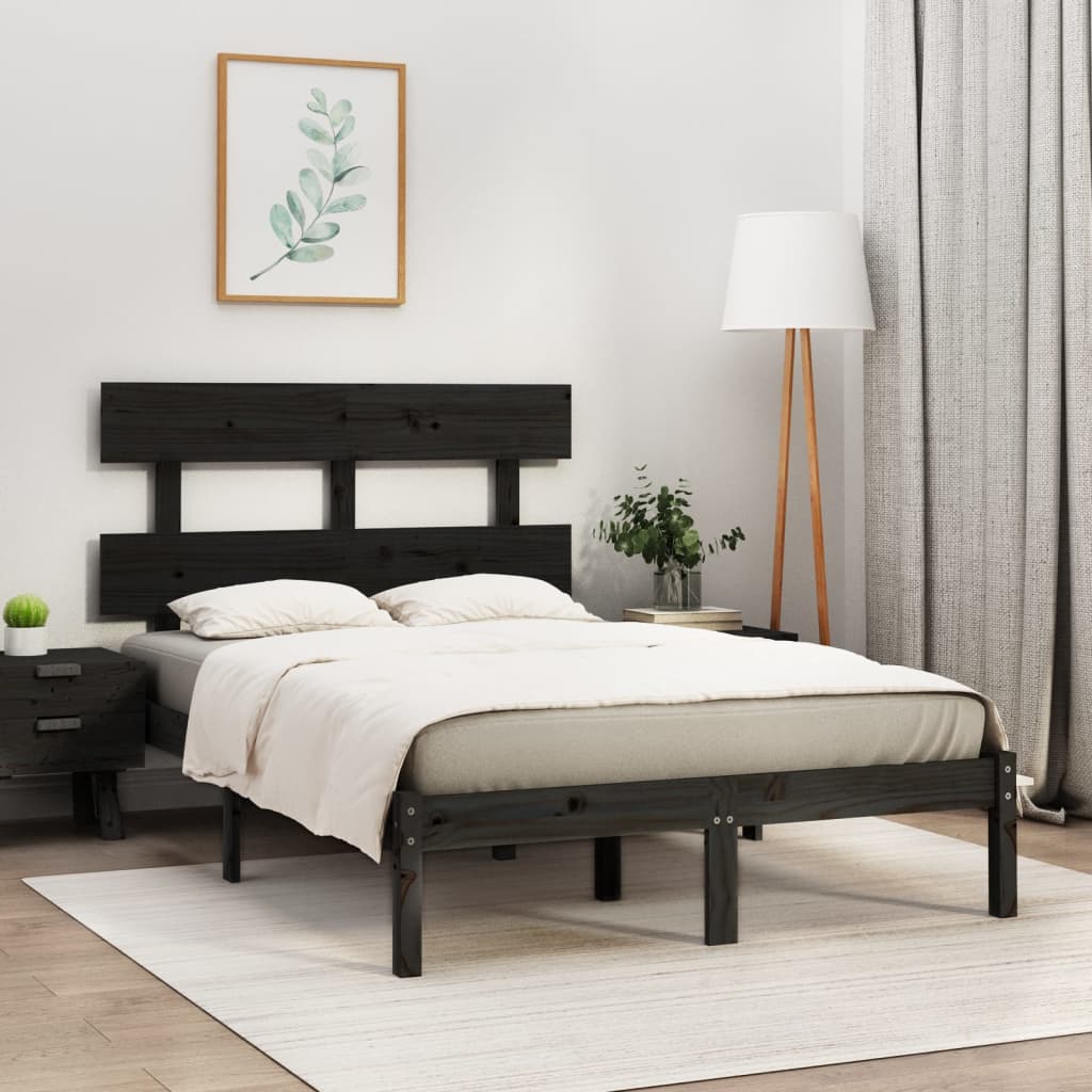 Bedframe Massief Hout 140 x 190 cm Zwart