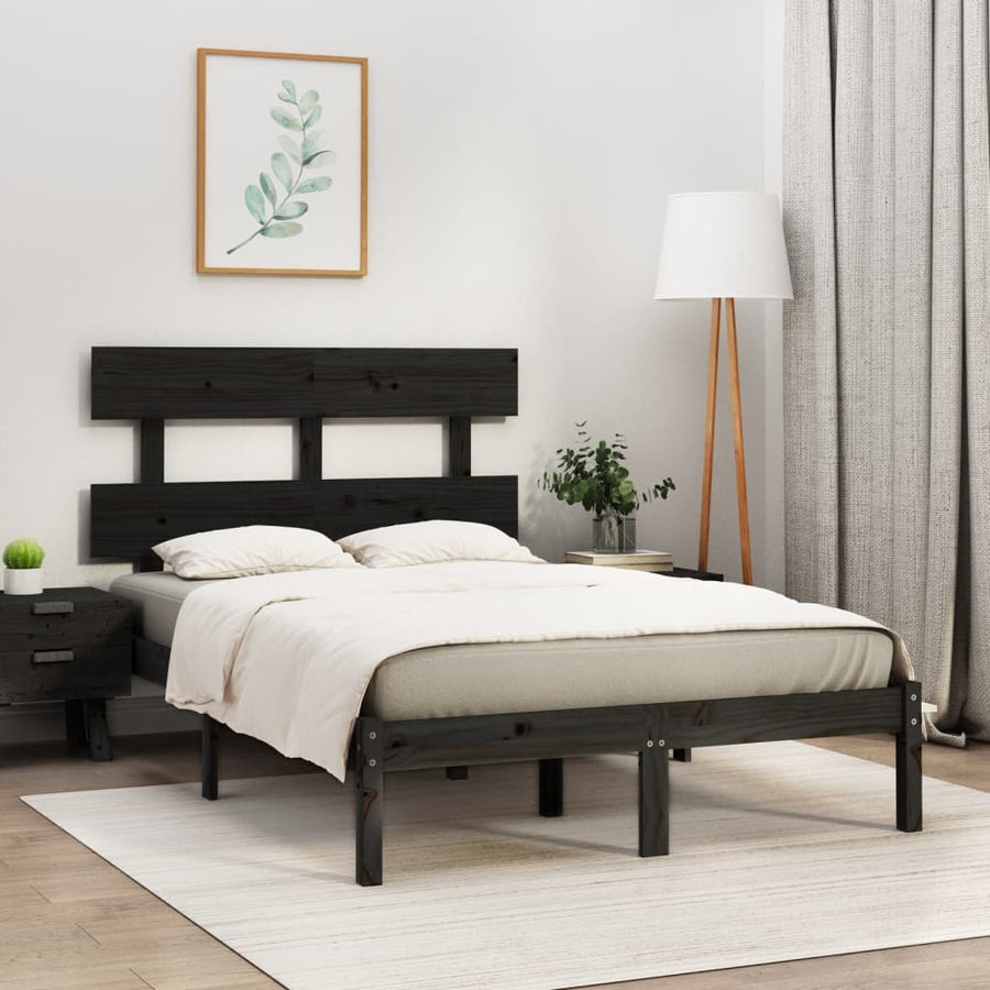 Bedframe Massief Hout 140 x 190 cm Zwart
