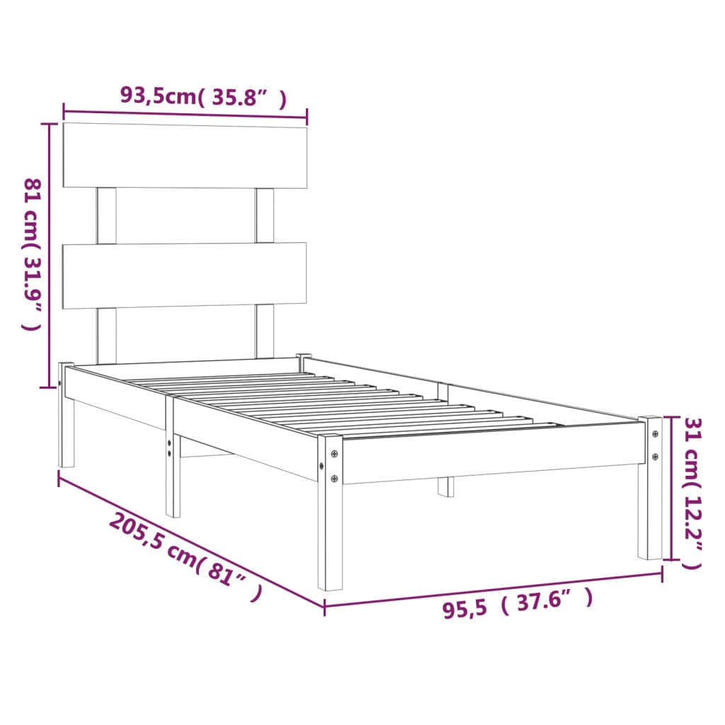 Bedframe Massief Hout 90 x 200 cm Naturel