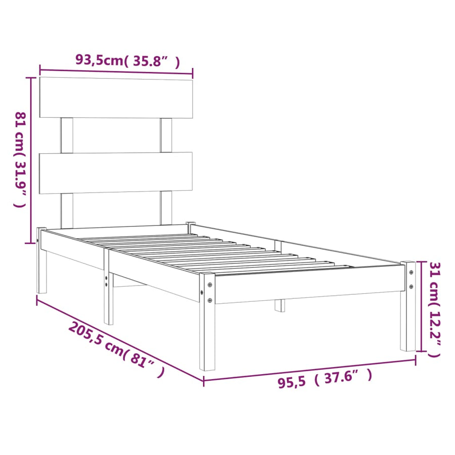 Bedframe Massief Hout 90 x 200 cm Wit