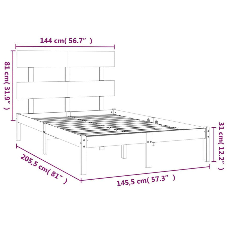 Bedframe Massief Hout 140 x 200 cm Naturel