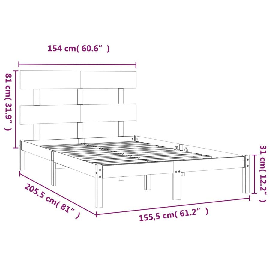 Bedframe Massief Hout King Size 150 x 200 cm Naturel