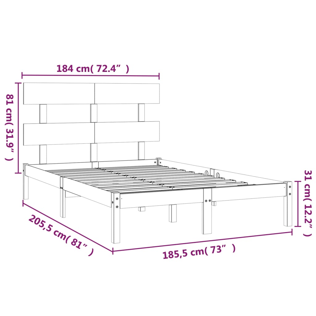 Bedframe Massief Hout 180 x 200 cm Naturel