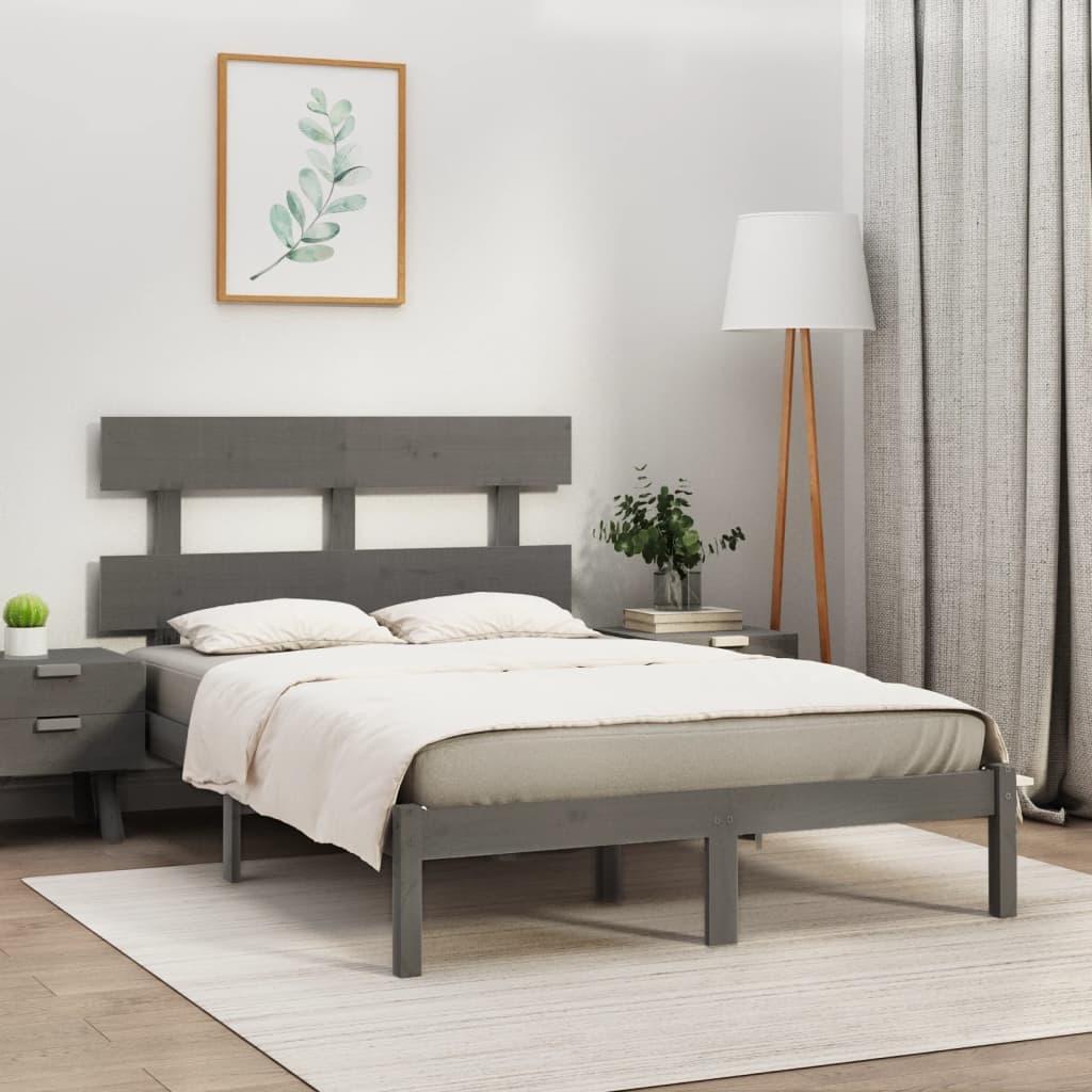 Bedframe Massief Hout 200 x 200 cm Grijs
