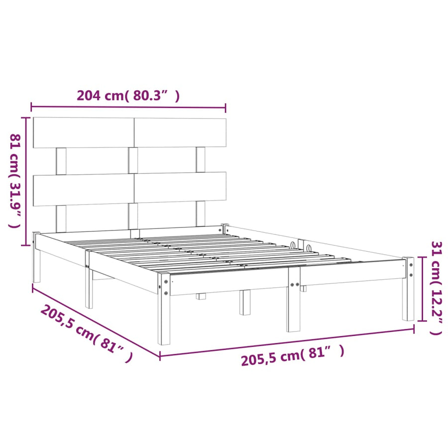 Bedframe Massief Hout 200 x 200 cm Zwart