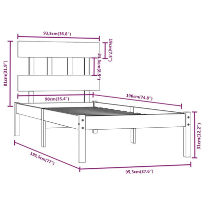 Bedframe Massief Hout 90 x 190 cm Naturel