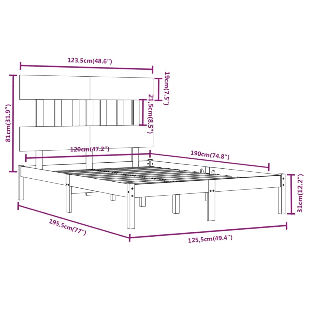 Bedframe Massief Hout Small Double 120 x 190 cm Naturel