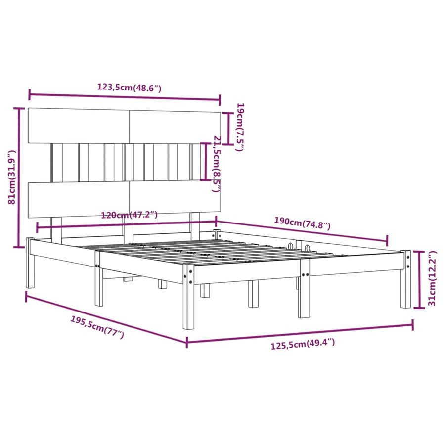 Bedframe Massief Hout Small Double 120 x 190 cm Naturel