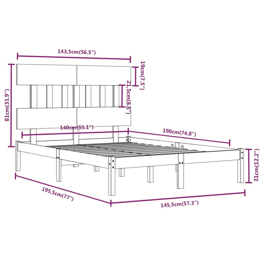 Bedframe Massief Hout 140 x 190 cm Wit