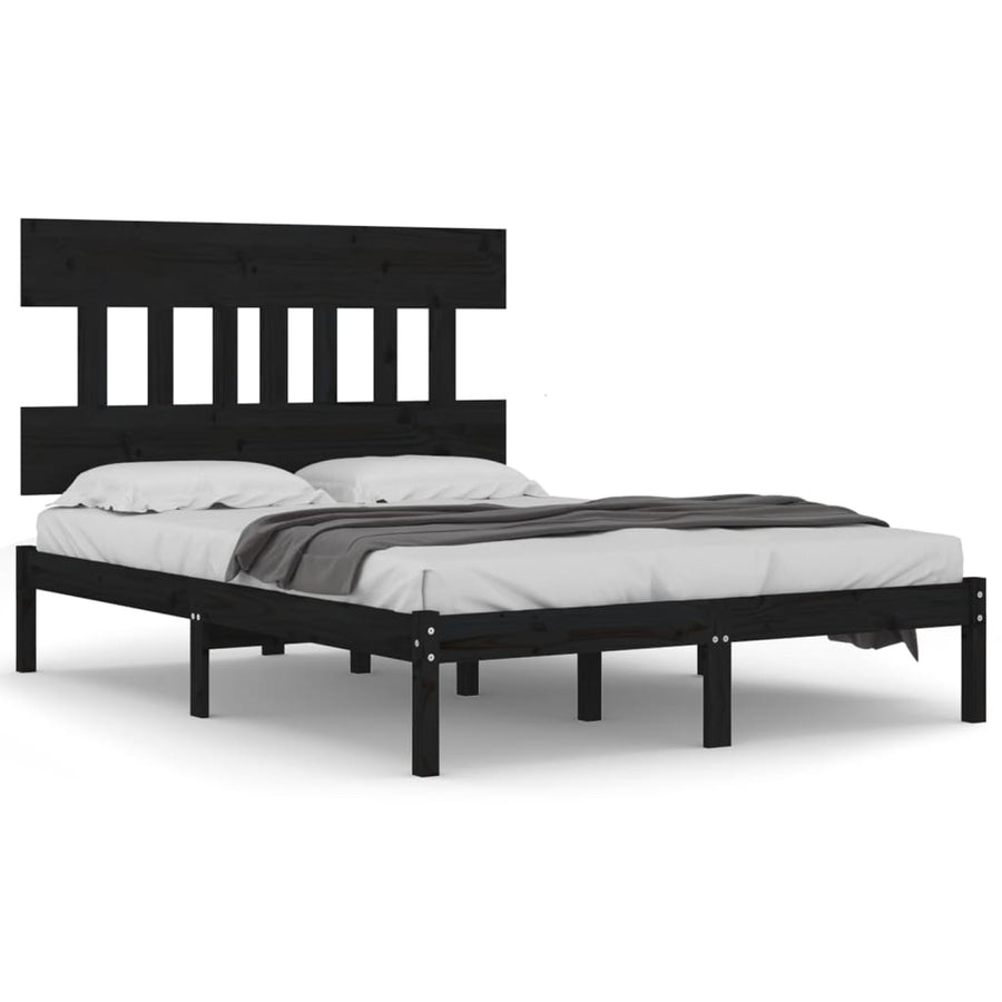 Bedframe Massief Hout 140 x 190 cm Zwart