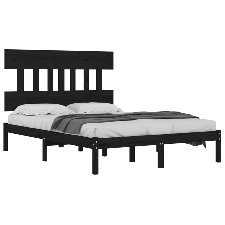 Bedframe Massief Hout 140 x 190 cm Zwart
