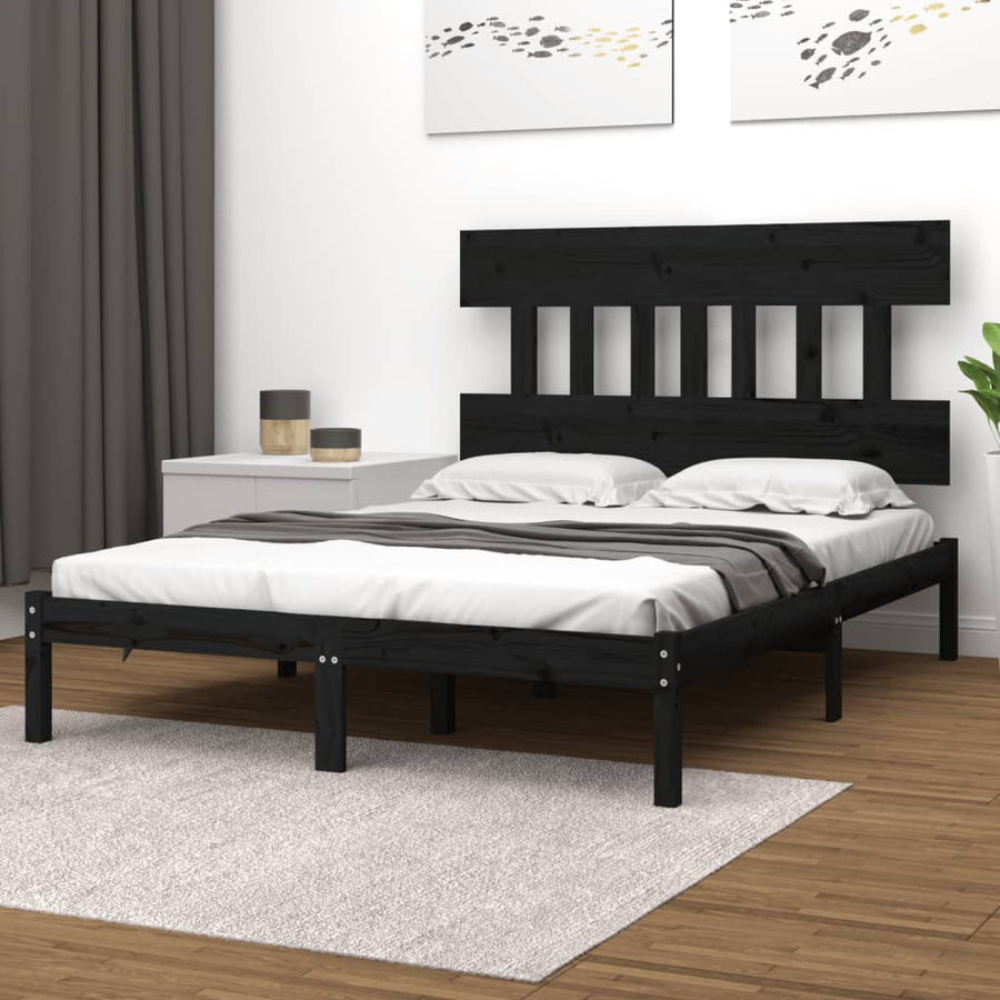 Bedframe Massief Hout 140 x 190 cm Zwart