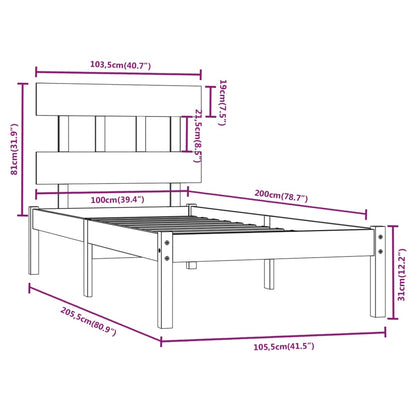 Bedframe Massief Hout 100 x 200 cm Wit