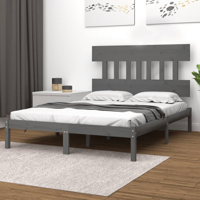 Bedframe Massief Hout 160 x 200 cm Grijs