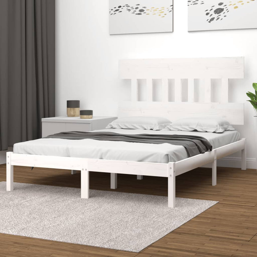 Bedframe Massief Hout 200 x 200 cm Wit
