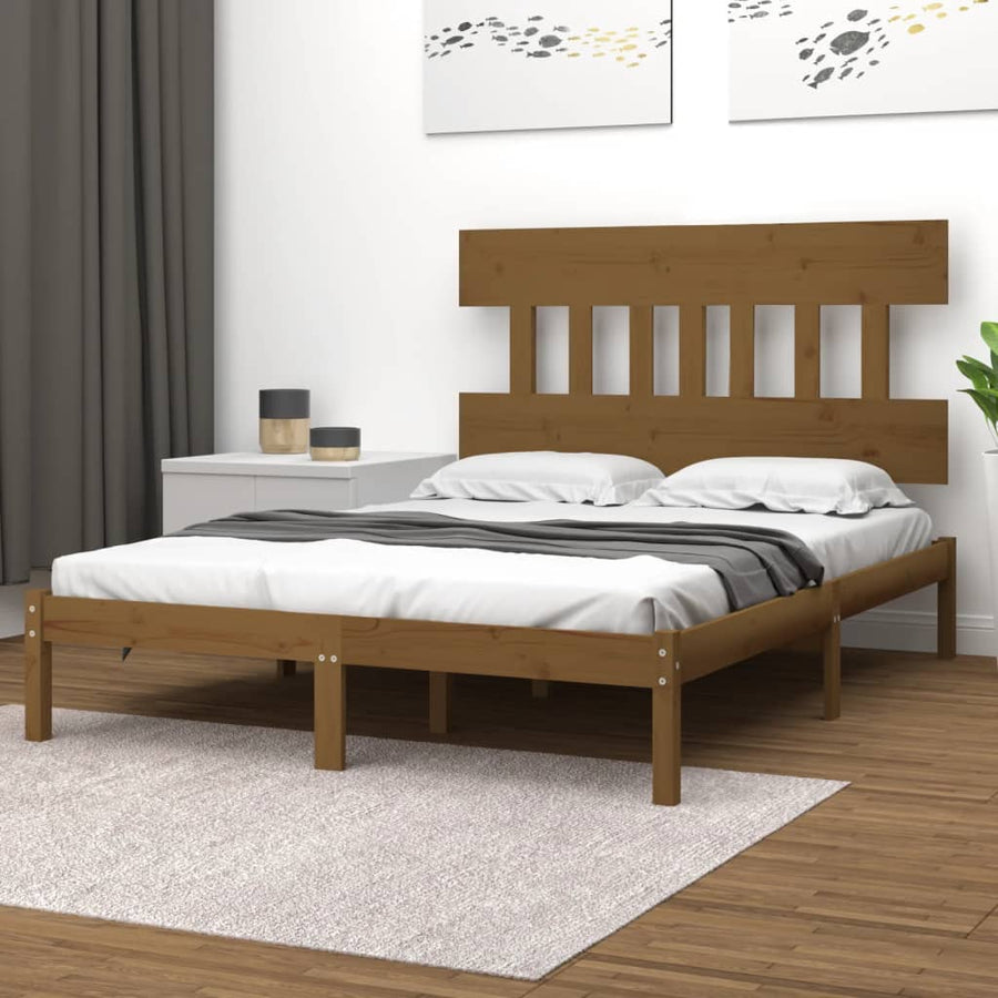 Bedframe Massief Hout 200 x 200 cm Honingbruin
