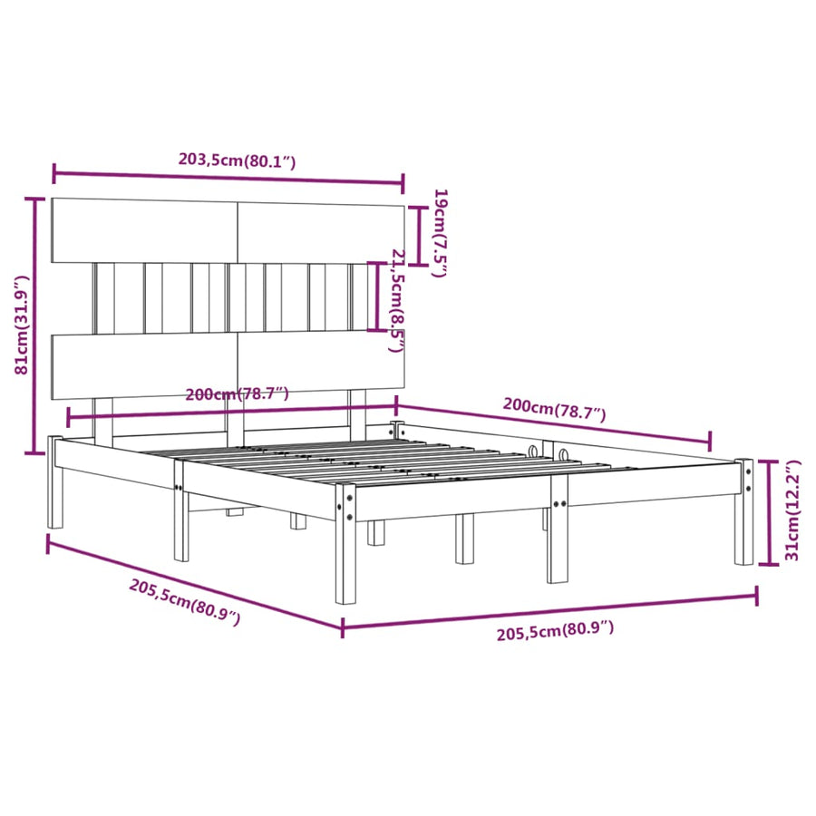 Bedframe Massief Hout 200 x 200 cm Zwart