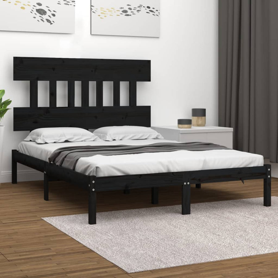 Bedframe Massief Hout 200 x 200 cm Zwart