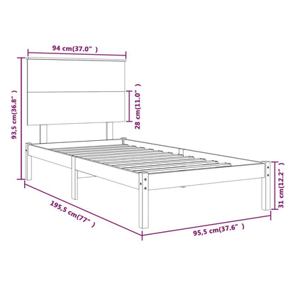 Bedframe Massief Hout 90 x 190 cm Wit