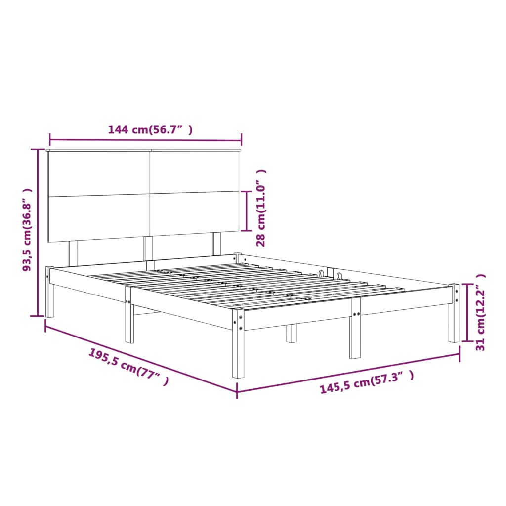 Bedframe Massief Grenenhout 140 x 190 cm Wit