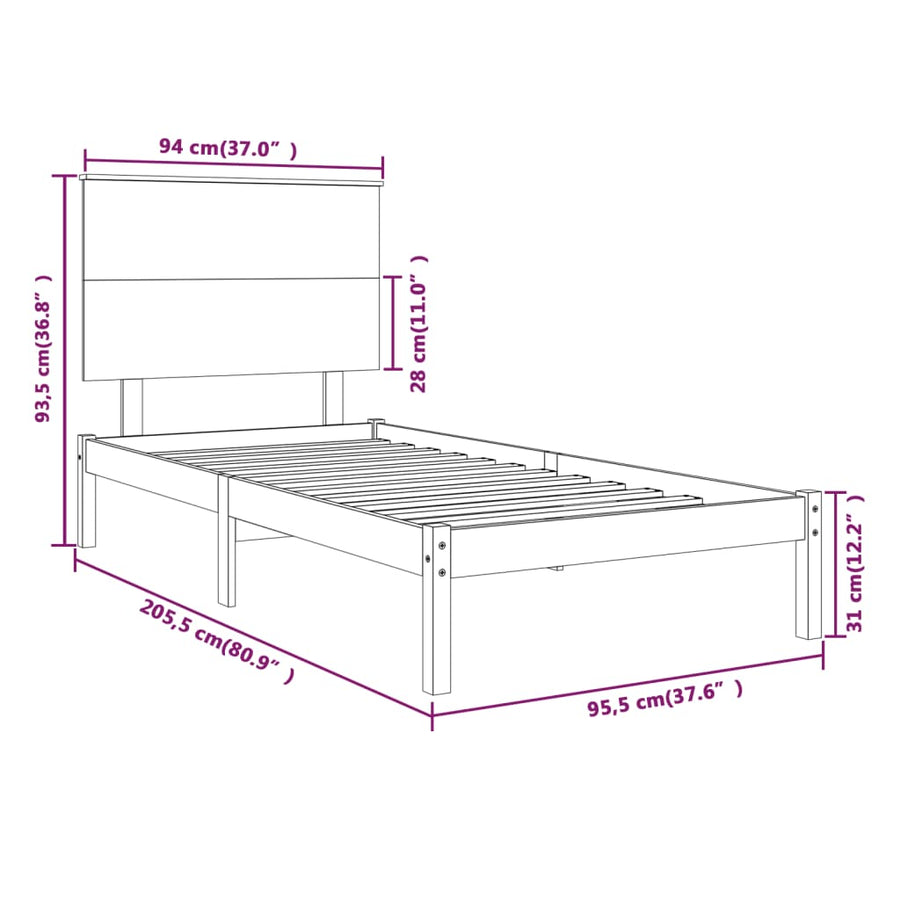 Bedframe Massief Grenenhout 90 x 200 cm Wit