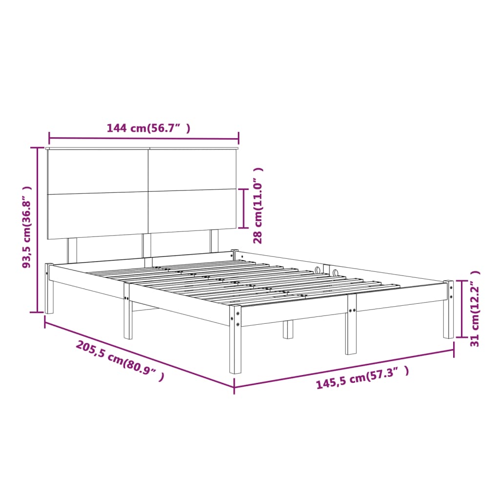 Bedframe Massief Grenenhout 140 x 200 cm Wit