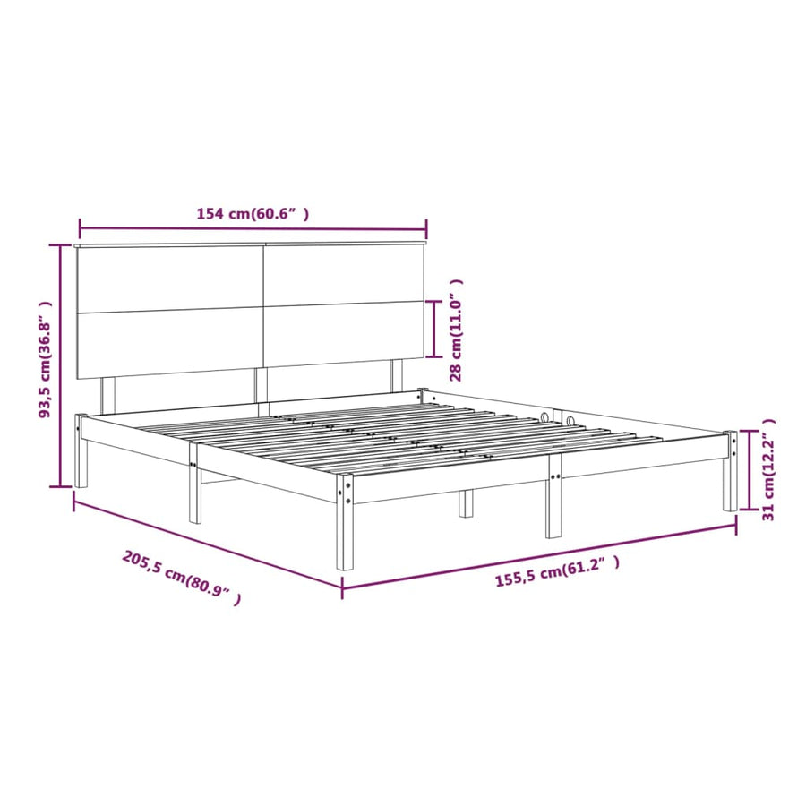 Bedframe Massief Hout 150 x 200 cm Naturel